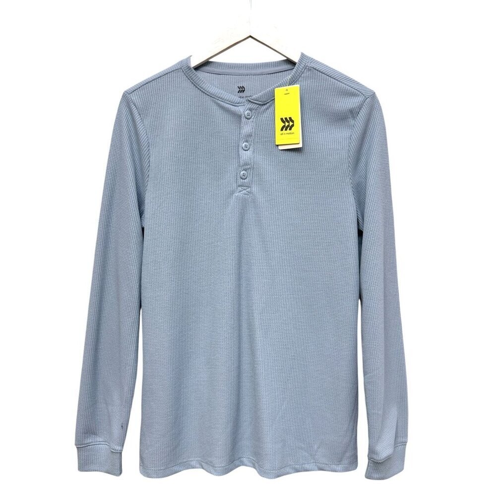 All In Motion Waffle Knit Henley Size Small Mens Long Sleeve Shirt Light Blue NW